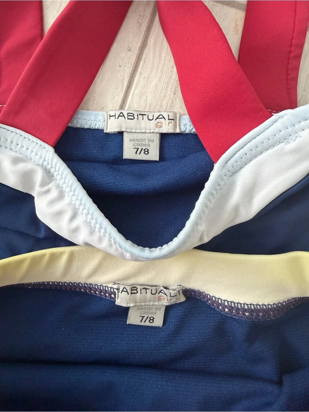 Habitual Navy Colorblock Bikini Set with Red Straps, size 7-8y